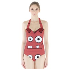 Halloween Frankenstein - Red Halter Swimsuit by Valentinaart