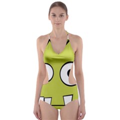 Halloween Frankenstein -yellow Cut-out One Piece Swimsuit by Valentinaart