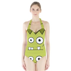 Halloween Frankenstein -yellow Halter Swimsuit by Valentinaart