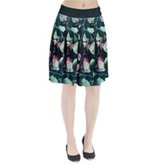 Modern Green And Pink Leaves Pleated Skirt by DanaeStudio
