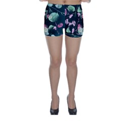 Modern Green And Pink Leaves Skinny Shorts by DanaeStudio