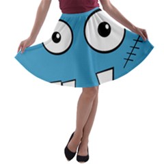 Halloween Frankenstein - Blue A-line Skater Skirt by Valentinaart