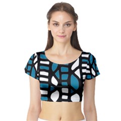 Blue Decor Short Sleeve Crop Top (tight Fit) by Valentinaart