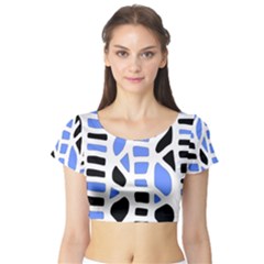 Blue Decor Short Sleeve Crop Top (tight Fit) by Valentinaart