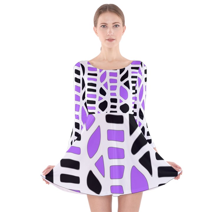 Purple abstract decor Long Sleeve Velvet Skater Dress