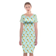 Tropical Watercolour Pineapple Pattern Classic Short Sleeve Midi Dress