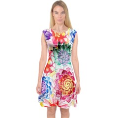 Colorful Succulents Capsleeve Midi Dress by DanaeStudio