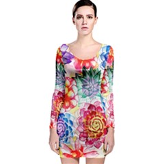 Colorful Succulents Long Sleeve Bodycon Dress by DanaeStudio