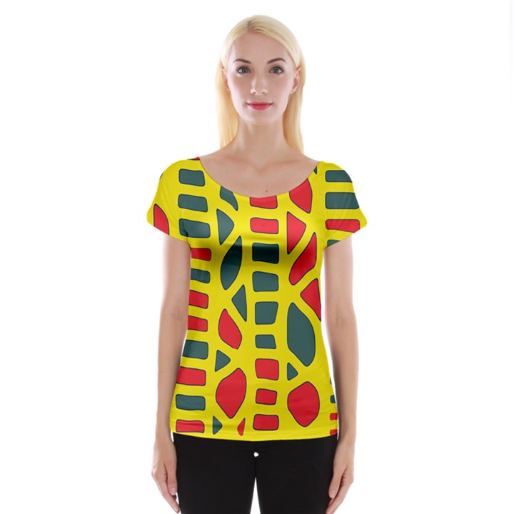 Yellow, green and red decor Women s Cap Sleeve Top