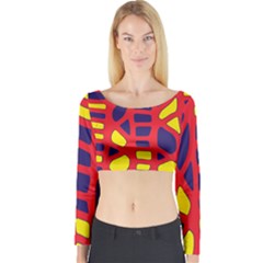 Red, Yellow And Blue Decor Long Sleeve Crop Top by Valentinaart