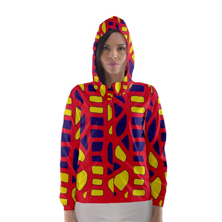 Red, yellow and blue decor Hooded Wind Breaker (Women)