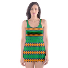 Orange Green Chains                                                                                            Skater Dress Swimsuit by LalyLauraFLM