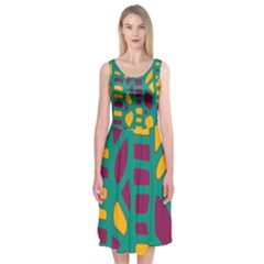 Green, Purple And Yellow Decor Midi Sleeveless Dress by Valentinaart