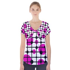 Magenta Circles Short Sleeve Front Detail Top by Valentinaart