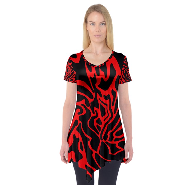 Red and black decor Short Sleeve Tunic 