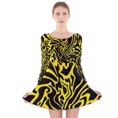 Black And Yellow Long Sleeve Velvet Skater Dress by Valentinaart