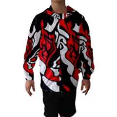 Red, Black And White Decor Hooded Wind Breaker (kids) by Valentinaart