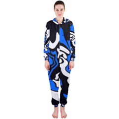 Blue, black and white decor Hooded Jumpsuit (Ladies) 