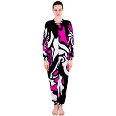 Magenta, Black And White Decor Onepiece Jumpsuit (ladies)  by Valentinaart