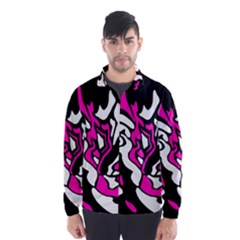 Magenta, Black And White Decor Wind Breaker (men) by Valentinaart