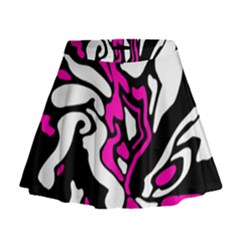 Magenta, Black And White Decor Mini Flare Skirt