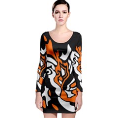 Orange, White And Black Decor Long Sleeve Bodycon Dress by Valentinaart