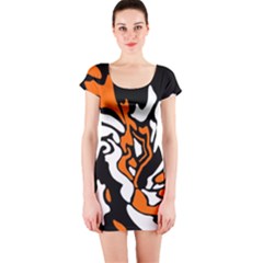 Orange, White And Black Decor Short Sleeve Bodycon Dress by Valentinaart