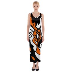 Orange, White And Black Decor Fitted Maxi Dress by Valentinaart