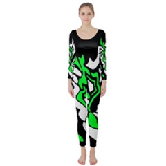 Green, White And Black Decor Long Sleeve Catsuit by Valentinaart