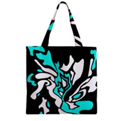 Cyan, Black And White Decor Zipper Grocery Tote Bag by Valentinaart