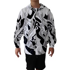 Gray, Black And White Decor Hooded Wind Breaker (kids) by Valentinaart