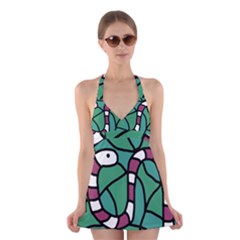 Purple Snake  Halter Swimsuit Dress by Valentinaart