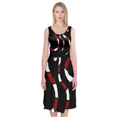 Red Snakes Midi Sleeveless Dress by Valentinaart