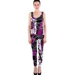 Purple, White, Black Abstract Art Onepiece Catsuit by Valentinaart