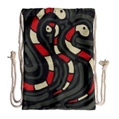 Red Snakes Drawstring Bag (large) by Valentinaart