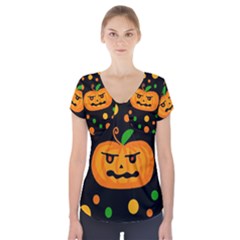 Halloween Pumpkin Short Sleeve Front Detail Top by Valentinaart