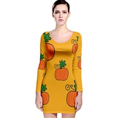 Thanksgiving Pumpkins Pattern Long Sleeve Velvet Bodycon Dress by Valentinaart