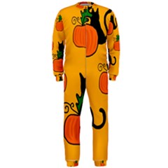 Halloween Pumpkins And Cats Onepiece Jumpsuit (men)  by Valentinaart