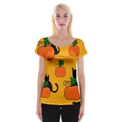 Halloween Pumpkins And Cats Women s Cap Sleeve Top by Valentinaart