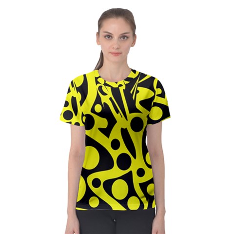Black And Yellow Abstract Desing Women s Sport Mesh Tee by Valentinaart