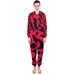 Red And Black Abstract Decor Hooded Jumpsuit (ladies)  by Valentinaart