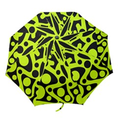 Green And Black Abstract Art Folding Umbrellas by Valentinaart