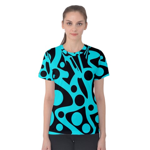 Cyan And Black Abstract Decor Women s Cotton Tee by Valentinaart