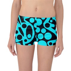 Cyan And Black Abstract Decor Reversible Boyleg Bikini Bottoms by Valentinaart