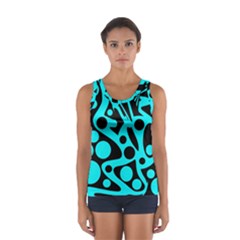 Cyan And Black Abstract Decor Women s Sport Tank Top  by Valentinaart