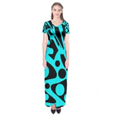 Cyan And Black Abstract Decor Short Sleeve Maxi Dress by Valentinaart