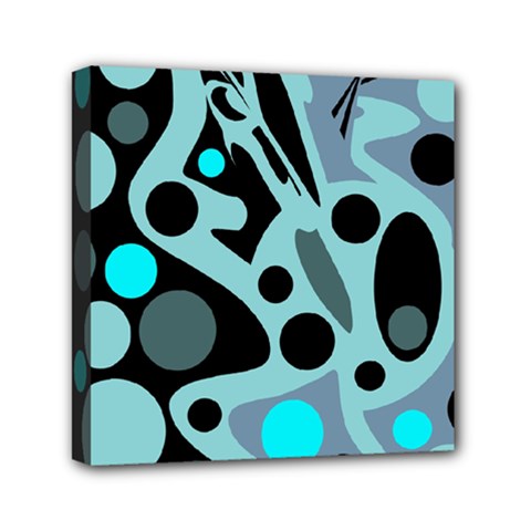 Cyan Blue Abstract Art Mini Canvas 6  X 6 