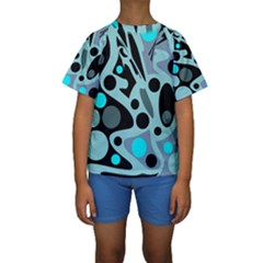 Cyan Blue Abstract Art Kid s Short Sleeve Swimwear by Valentinaart