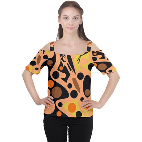 Orange Abstract Decor Women s Cutout Shoulder Tee by Valentinaart