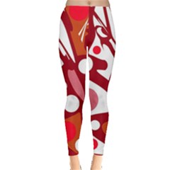 Red And White Decor Leggings  by Valentinaart